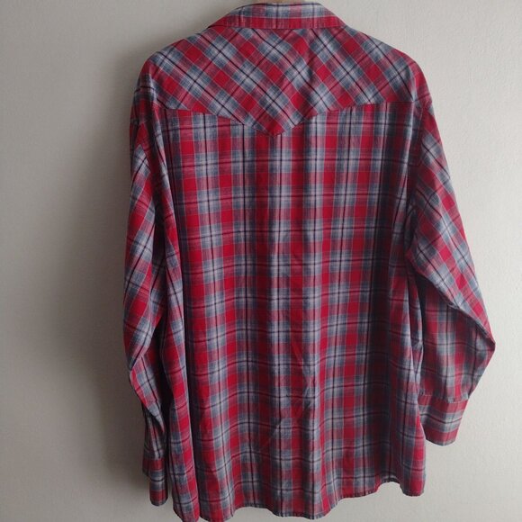Wrangler Vintage Mens Western Shirt XXL Pearl Snap Red Blue Check Cowboy - Picture 7 of 9